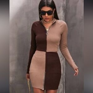 SHEIN Brown and Tan Zippered mini skirt 🤎💛